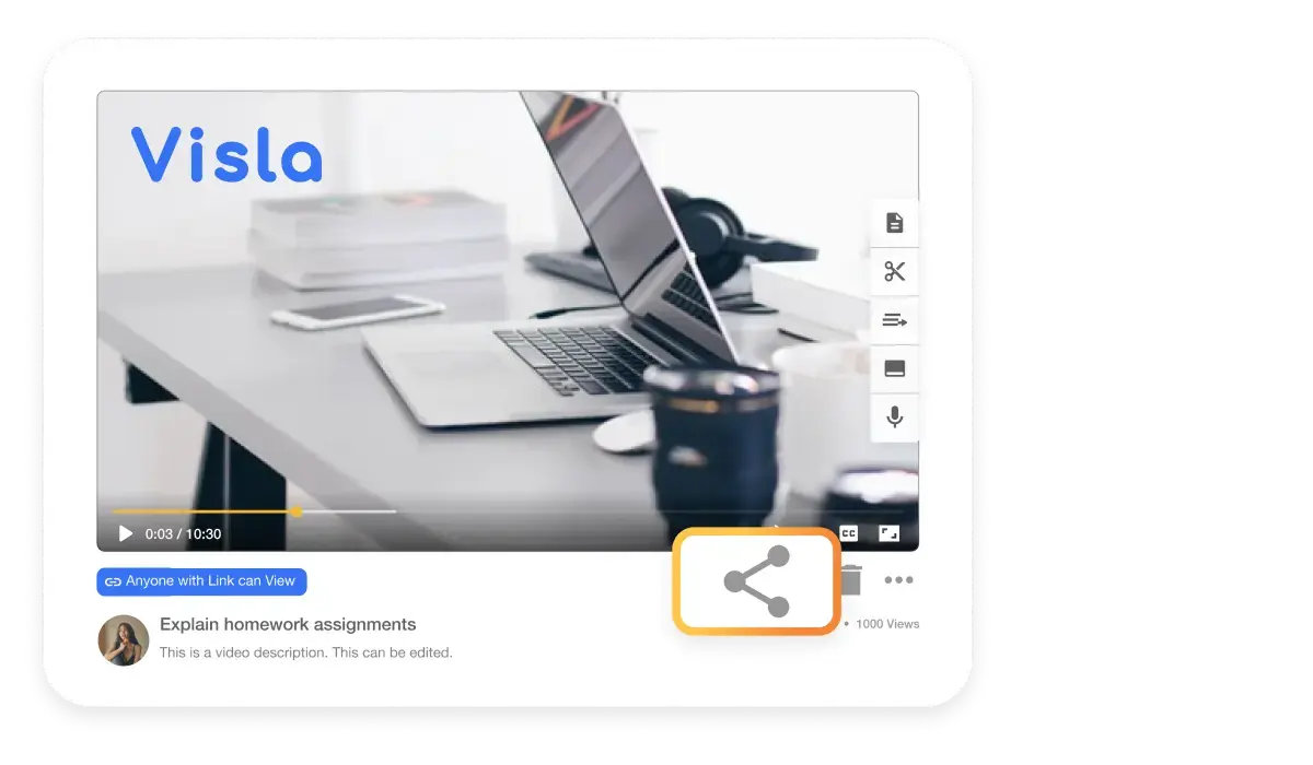 Share your finished Visla script to video using download, link, or embed options.